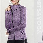 Мастерка для фитнеса с высоким горлом , с капюшоном и на молнии для бега, быстросохнущая, дышащая, фиолетовый