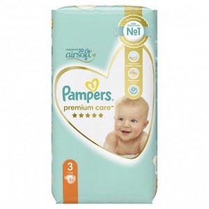 Подгузники Pampers Premium Care для малышей 6-10 кг, 3 размер, 52 шт