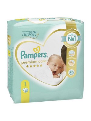 Подгузники Pampers Premium Care для новорожденных 2-5 кг, 1 размер, 20 шт