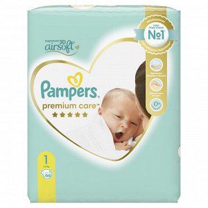 Подгузники Pampers Premium Care для малышей 2-5 кг, 1 размер, 66 шт