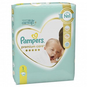Подгузники Pampers Premium Care для малышей 2-5 кг, 1 размер, 66 шт