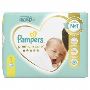 Подгузники Pampers Premium Care для малышей 2-5 кг, 1 размер, 66 шт
