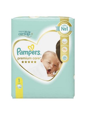Подгузники Pampers Premium Care для малышей 2-5 кг, 1 размер, 66 шт