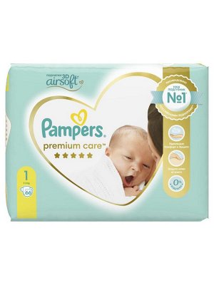 Подгузники Pampers Premium Care для малышей 2-5 кг, 1 размер, 66 шт