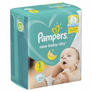 Подгузники Pampers New Baby-Dry для новорожденных 2-5 кг, 1 размер, 27 шт