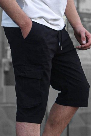 Черные мужские брюки-капри с карманами-карго 6331