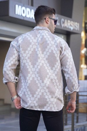 Madmext Бежевая рубашка лесоруба с геометрическим узором T5575