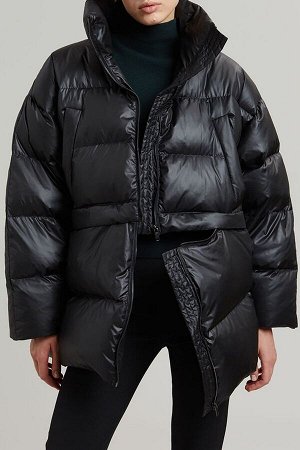 Черная укороченная куртка-пуховик на молнии Mg1398
