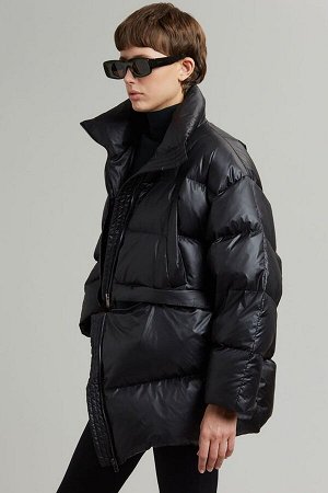 Черная укороченная куртка-пуховик на молнии Mg1398
