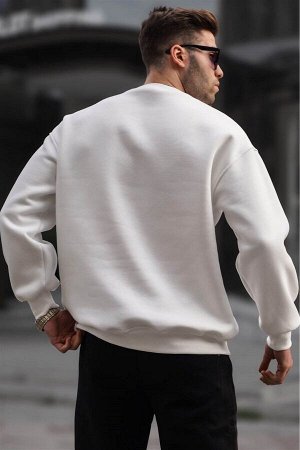 Базовый мужской свитшот Oversize цвета экрю с круглым вырезом 6048