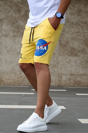 Желтые мужские шорты NASA с принтом 4248