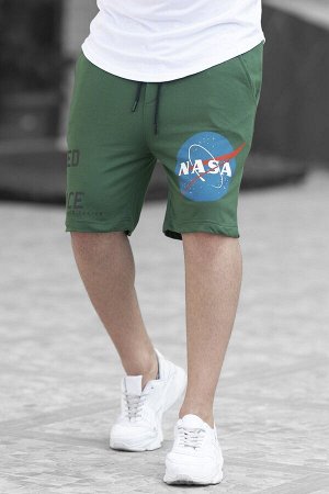 Зеленые мужские шорты с принтом НАСА 4248