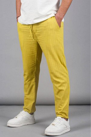 Желтые мужские базовые брюки из муслиновой ткани 5491