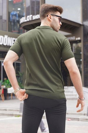 Хаки Polo Neck Трикотаж Мужская футболка
