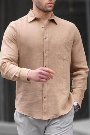 Мужская рубашка свободного покроя из муслиновой ткани цвета Camel 5587