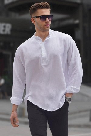 Белая мужская рубашка с воротником-стойкой Overfit 6702
