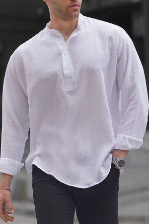 Белая мужская рубашка с воротником-стойкой Overfit 6702
