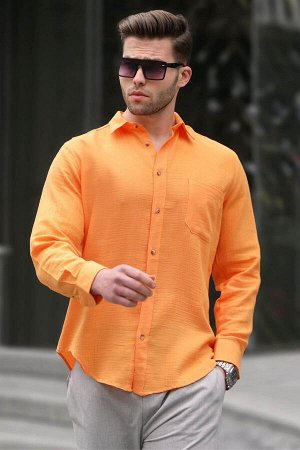 Оранжевая мужская рубашка свободного кроя из муслиновой ткани 5587