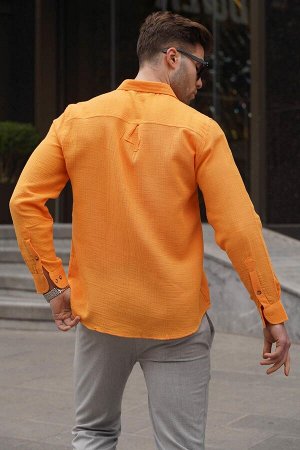 Оранжевая мужская рубашка свободного кроя из муслиновой ткани 5587