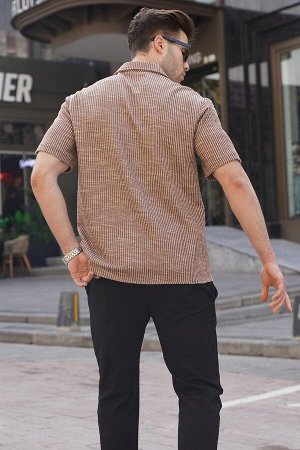Коричневая мужская рубашка в полоску с коротким рукавом 5595