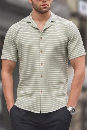 Мужская рубашка с коротким рукавом в полоску цвета морской волны 5591