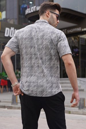 Мужская серая рубашка стандартного кроя с коротким рукавом с классическим воротником 5583