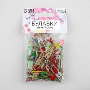 Булавки английские, 38 мм, 100 шт., цвет разноцветный
