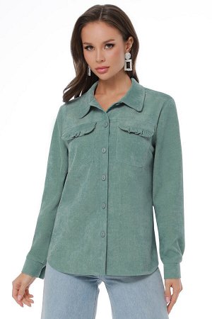 Рубашка из микровельвета с карманами зеленая