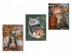 Набор полотенец &quot;Котики&quot; гладкое, рогожка 60*45 (3шт)