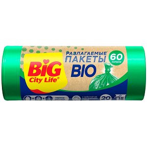 Биг Сити Пакеты BIO HD для мусора 60*80 см 60л 20 шт зелёные, Big City