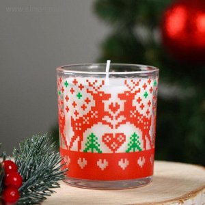 Свеча в стакане новогодняя "Скандинавские узоры. Олени", 7,8х7 см, 27 ч, 265 г