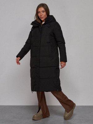 Пальто утепленное молодежное зимнее женское черного цвета 52329Ch