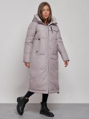 Пальто утепленное молодежное зимнее женское серого цвета 59120Sr