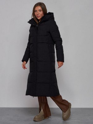 Пальто утепленное молодежное зимнее женское черного цвета 52382Ch