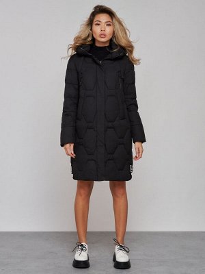Пальто утепленное молодежное зимнее женское черного цвета 589899Ch