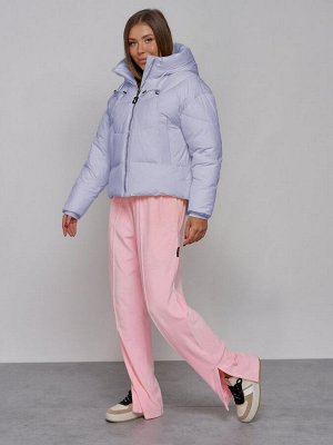 Зимняя женская куртка модная с капюшоном фиолетового цвета 512305F