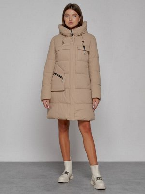 Пальто утепленное с капюшоном зимнее женское  52429SK