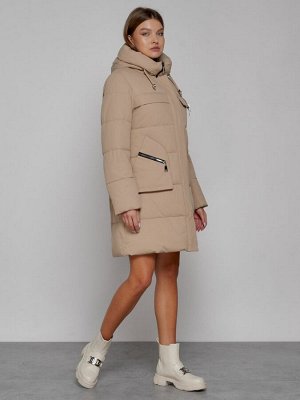 Пальто утепленное с капюшоном зимнее женское  52429SK