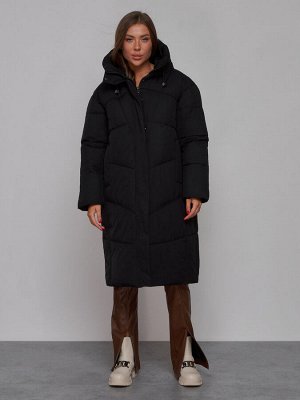 Пальто утепленное молодежное зимнее женское черного цвета 52326Ch