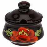 Солонка керамическая 80мл, д7,5см, h7,5см, &quot;Мак черный&quot;, с крышкой с отверстием для ложки (Россия)