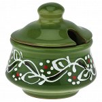 Солонка керамическая 80мл, д7,5см, h7,5см, &quot;Ритм&quot;, с крышкой с отверстием для ложки (Россия)
