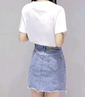Костюм юбка джинсовая+футболка с ананасами