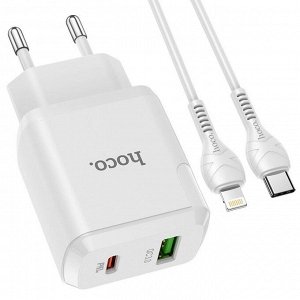 Сетевое зарядное устройство HoCo N28 PD20W+Q.C3.0 + кабель Type-C to Lightning / Зарядное устройство / Lightning to Type-C / Зарядка с проводом