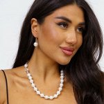 Комплект: бусы и серьги из жечуга, цвет перламутровый, 32155, арт.018.696