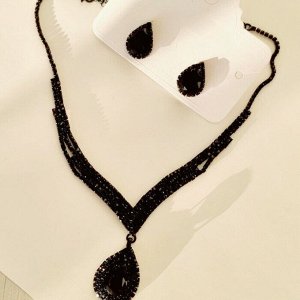 Комплект ожерелье и серьги с цирконом, цвет: черный,  арт.018.689