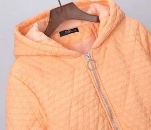 Пальто демисезонное с капюшоном, стеганое, пояс на кулиске, наполнитель хлопок, светло-оранжевый