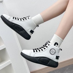 Женские ботинки на шнуровке и толстой подошве, белый/черный