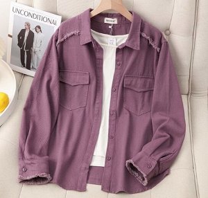 Рубашка джинсовая свободная с необработанными краями, фиолетовый