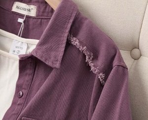 Рубашка джинсовая свободная с необработанными краями, фиолетовый