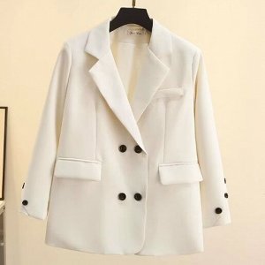 Пиджак двубортный с лацканами прямой, белый